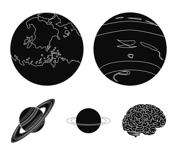 Neptuno, Marte, Saturno, Urano del Sistema Solar. Planetas conjunto colección iconos en negro estilo vector símbolo stock ilustración web . — Vector de stock