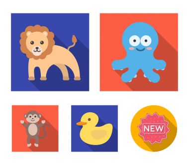 Set koleksiyonu tasarım için bir gerçekçi olmayan düz hayvan simgeler. Oyuncak hayvanlar sembol stok web illüstrasyon vektör.