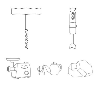 Mutfak ekipmanları anahat simgeleri set koleksiyonu tasarım için. Sembol stok web illüstrasyon vektör mutfak ve aksesuarları.