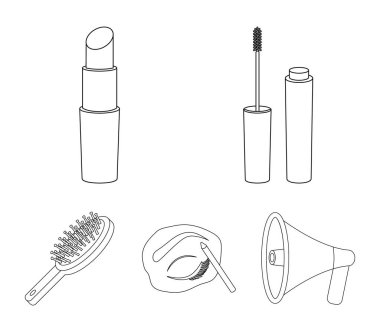 Maskara, saç fırçası, ruj, kaş kalemi, makyaj ayarla koleksiyon simgeleri anahat stili vektör simge stok çizim web içinde.