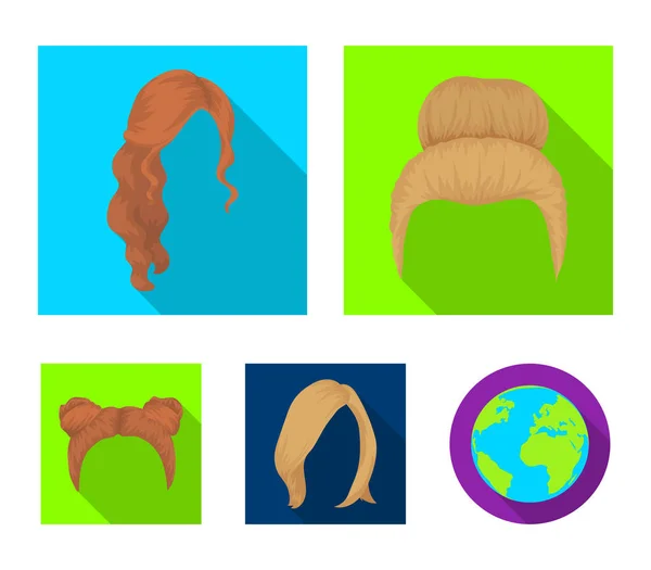 Blond avec un bouquet, ondulé rouge et d'autres types de cheveux. Ensemble de cheveux arrière icônes de la collection dans le style plat vectoriel symbole illustration web . — Image vectorielle