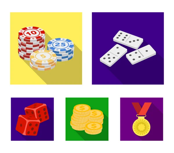 Domino csontok, a zsetonjaidat, egy halom mont, blokkok játék. Lapos stílusú vektor szimbólum stock illusztráció web Casino és a szerencsejáték-set gyűjtemény ikonok. — Stock Vector