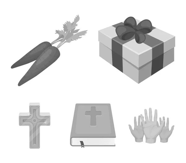 Cruz, biblia, regalo y carrots.Easter conjunto de iconos de la colección en el estilo monocromo vector símbolo stock ilustración web . — Vector de stock