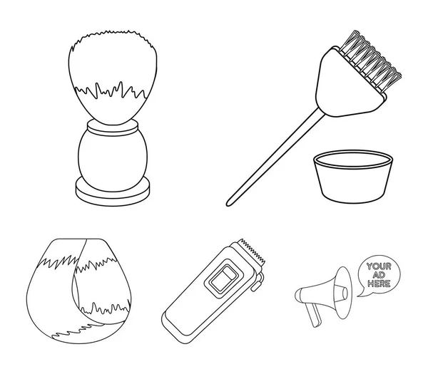 Cepillo para pintar cabello y otros equipos. Peluquería conjunto colección iconos en contorno estilo vector símbolo stock ilustración web . — Vector de stock
