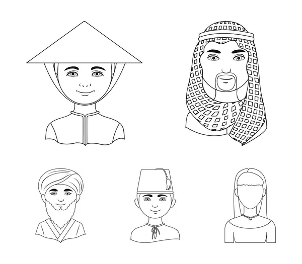 Арабы, турки, вьетнамцы, азиаты. Иконки коллекции наборов человеческих рас в паутине векторных символов набросков . — стоковый вектор