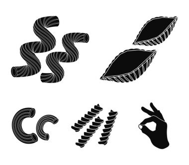 Makarna farklı türleri. Makarna türleri toplama simgeler siyah stil vektör simge stok çizim web içinde ayarla..