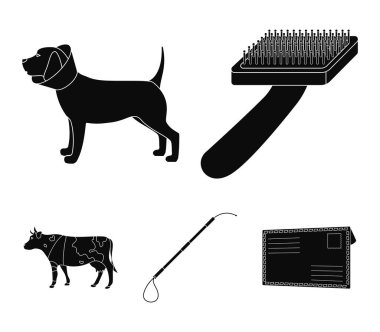 Köpek, inek, sığır, evde beslenen hayvan. Veteriner klinik toplama simgeler siyah stil vektör simge stok çizim web içinde kurmak..