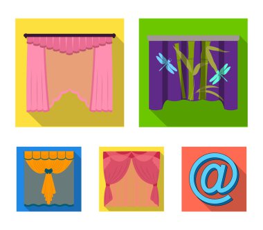 Nakış, tekstil, mobilya ve diğer web simgesi düz tarzı. Perdeler, sopa, kornişler, küme koleksiyon simgeler.