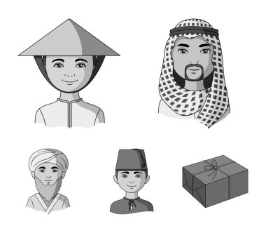 Arap, Türkler, Vietnam, Orta Asya adam. İnsan ırkının toplama simgeler tek renkli stil vektör simge stok çizim web içinde ayarla..