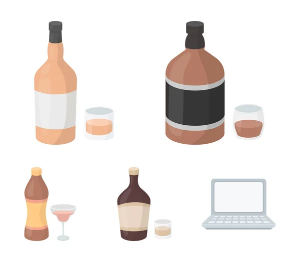 Whisky, liqueur, rhum, vermouth.Alcohol ensemble icônes de la collection dans le style dessin animé vectoriel symbole illustration web . — Image vectorielle