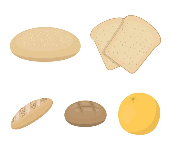 Torrada, estoque de pizza, pão de babados, centeio redondo. Conjunto de pão ícones de coleção em desenho animado estilo vetor símbolo ilustração web . — Vetor de Stock
