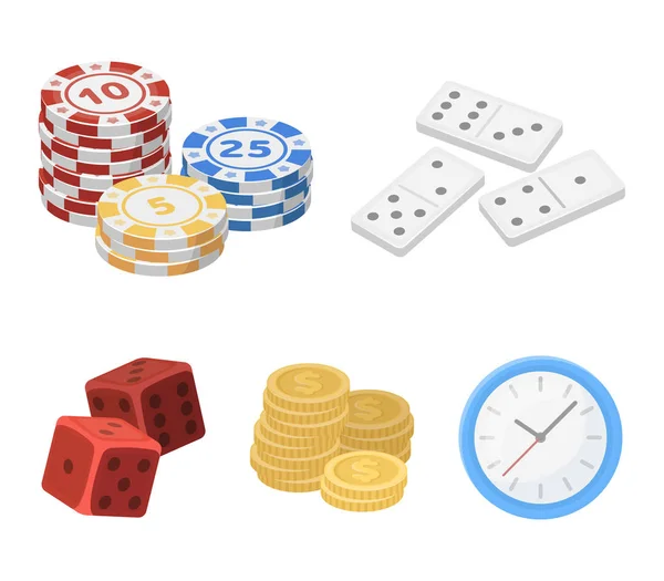 Huesos de dominó, montón de papas fritas, un montón de montes, bloques de juego. Casino y juegos de azar conjunto de iconos de colección en el estilo de dibujos animados vector símbolo stock ilustración web . — Archivo Imágenes Vectoriales