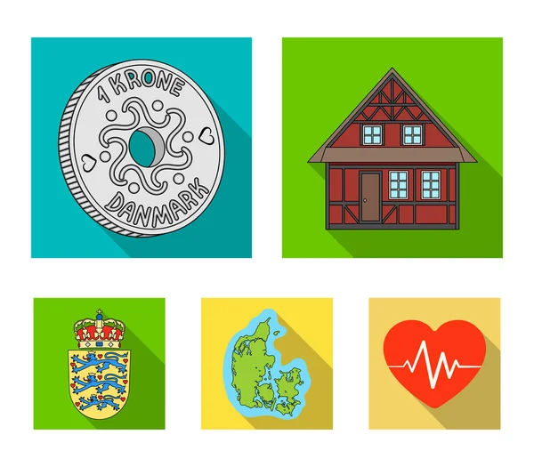 Casa, residencial, estilo, y otro icono de la web en estilo plano. País, Dinamarca, mar, iconos en la colección de conjuntos . — Vector de stock