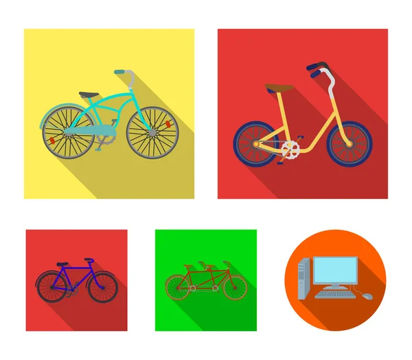 Dzieci rowery, tandem Dwuosobowy i innych typów. Rowerów różnych zestaw kolekcji ikon w www ilustracji symbol wektor płaski. — Wektor stockowy