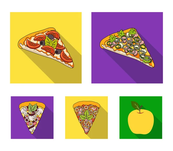 A slice of pizza with different ingredients. Different pizza set collection icons in flat style vector symbol stock illustration web. — Stock Vector