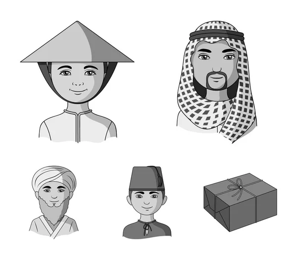 Arabové, Turci, vietnamské, střední Asie muž. Lidská rasa sada kolekce ikon v monochromatickém stylu vektor symbol akcií ilustrace web. — Stockový vektor