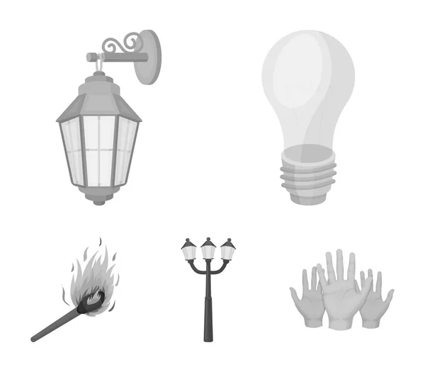 Światłem LED, lampy uliczne, mecz. Źródło światła zestaw kolekcji ikon w www ilustracji symbol wektor styl monochromatyczny. — Wektor stockowy
