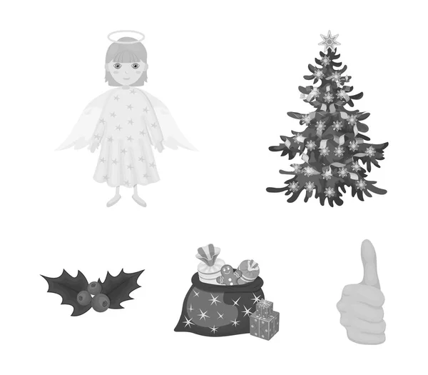 Weihnachtsbaum, Engel, Geschenke und Stechpalme monochrom Symbole in Set-Kollektion für Design. weihnachten vektor symbol stock web illustration. — Stockvektor