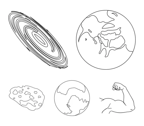 Merkur, Pluto planetou sluneční soustavy. Černá díra a meteoritu. Planety podle osnovy styl vektor symbol skladem ilustrace webové kolekce ikon. — Stockový vektor