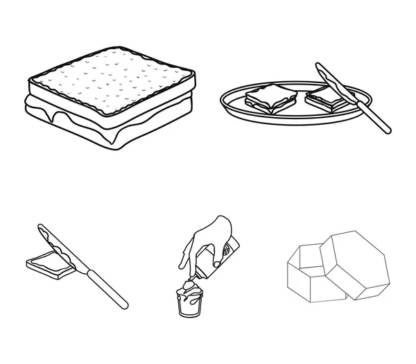 Makanan penutup dengan krim, sandwich dan makanan lainnya. Food set collection icons in outline style vector symbol stock illustration web . - Stok Vektor