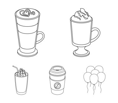 Mocha, macchiato, frappe, kahve al. Farklı kahve toplama simgeler anahat stili vektör simge stok çizim web içinde ayarla..