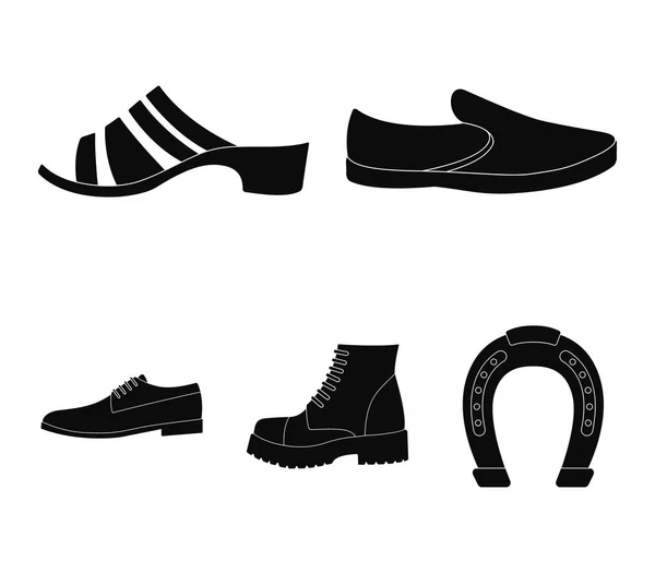 A set of icons on a variety of shoes.Different shoes single icon in black style vector symbol stock web illustration. — Stock Vector