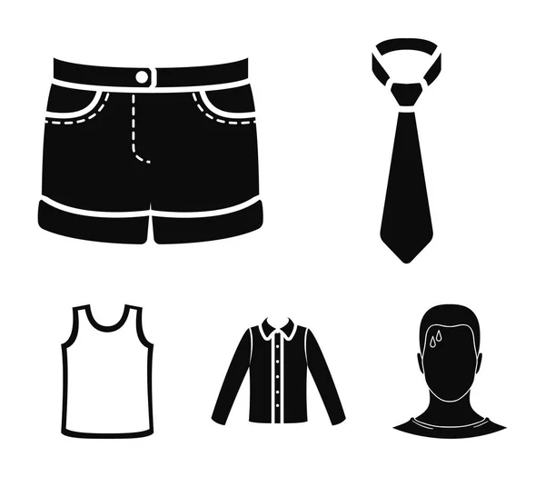 Camisa con mangas largas, pantalones cortos, camiseta, corbata. Conjunto de ropa iconos de la colección en negro estilo vector símbolo stock illustration web . — Vector de stock