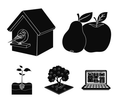 Bahçe, tarım, doğa ve diğer web simge siyah stil içinde. Bitki, kök, kök, küme koleksiyon simgeler.