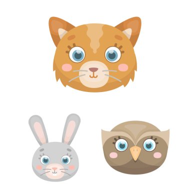 Ağızlıklar hayvanların set koleksiyonu tasarım için simgeleri karikatür. Yerli ve vahşi hayvanlar sembol stok web illüstrasyon vektör.