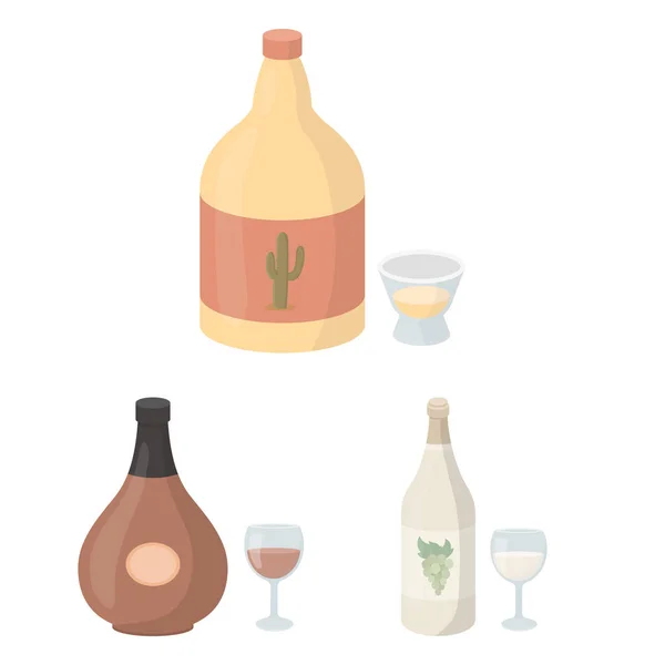 Druhů alkoholu karikatura ikony v nastavení kolekce pro design. Alkohol v lahvích vektor symbol akcií web ilustrace. — Stockový vektor