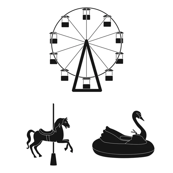 Zábavní park černá ikony v nastavení kolekce pro design. Zařízení a atrakce vektorové ilustrace symbolů akcií web. — Stockový vektor