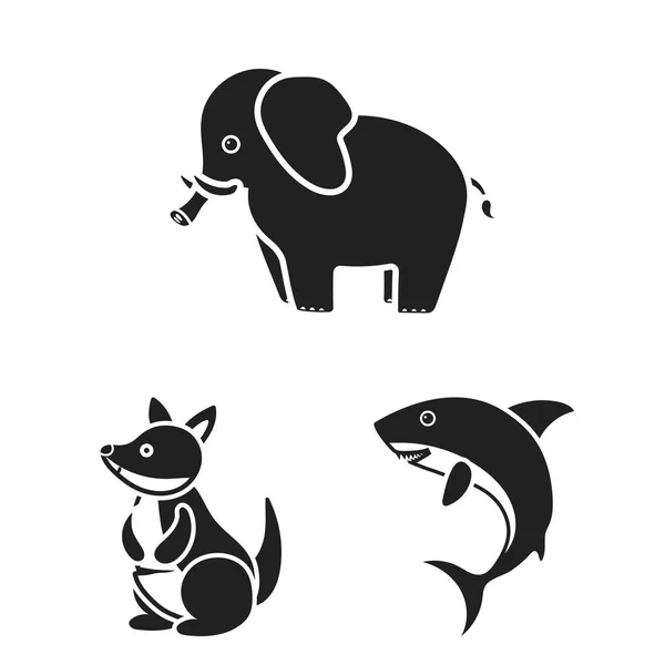 Egy irreális állati fekete ikonok beállítása gyűjtemény a design. Játék állatok vector szimbólum állomány honlap illusztráció. — Stock Vector