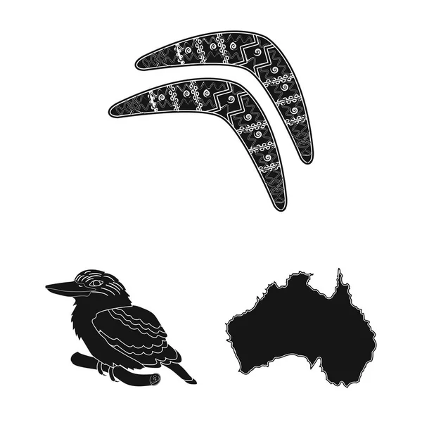 Land Australien schwarze Symbole in Set-Kollektion für Design. Reisen und Attraktionen Vektor-Symbol Stock Web-Illustration. — Stockvektor
