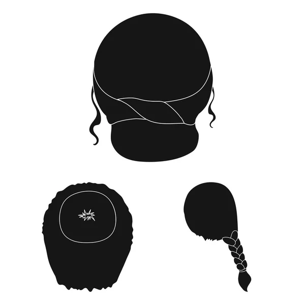 Женская прическа черного цвета в коллекции для дизайна. Стильная стрижка векторные символы акций веб-иллюстрация . — стоковый вектор