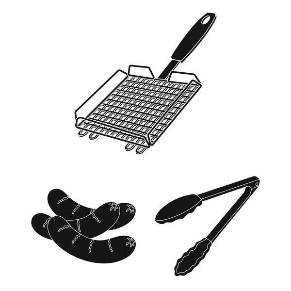 Barbecue et équipement icônes noires dans la collection set pour le design. Picnic and fried food vector symbol stock web illustration . — Image vectorielle