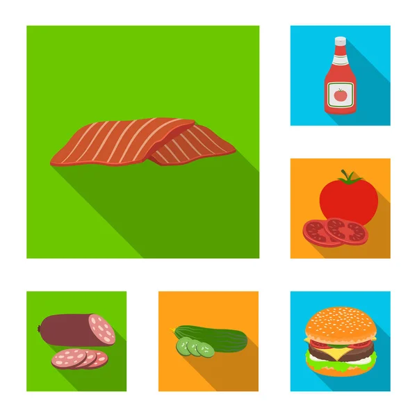 Burger and ingredients flat icons in set collection for design. Burger cooking vector symbol stock web illustration. — Stock Vector