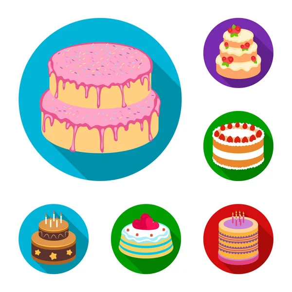 Cake and dessert flat icons in set collection for design. Holiday cake vector symbol stock web illustration. — Stock Vector