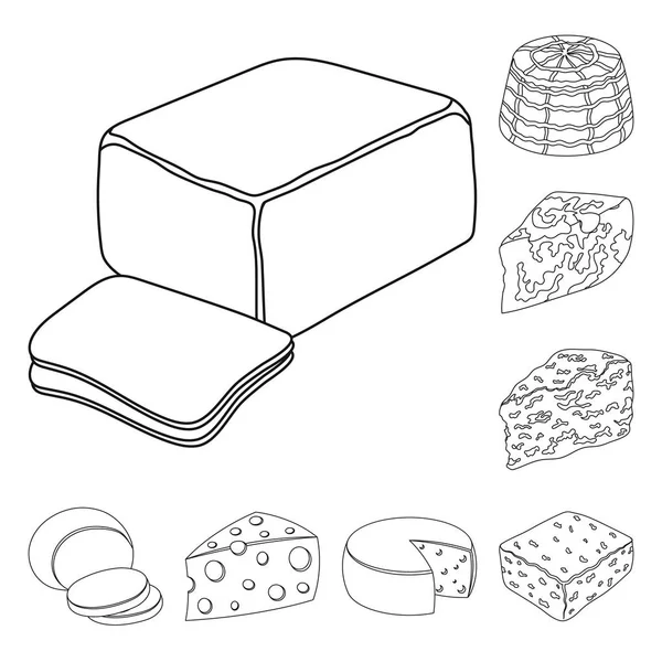 Różnego rodzaju sera konturu ikony w zestaw kolekcji dla design.Milk produkt ser wektorowego symbol zasobów sieci web. — Wektor stockowy