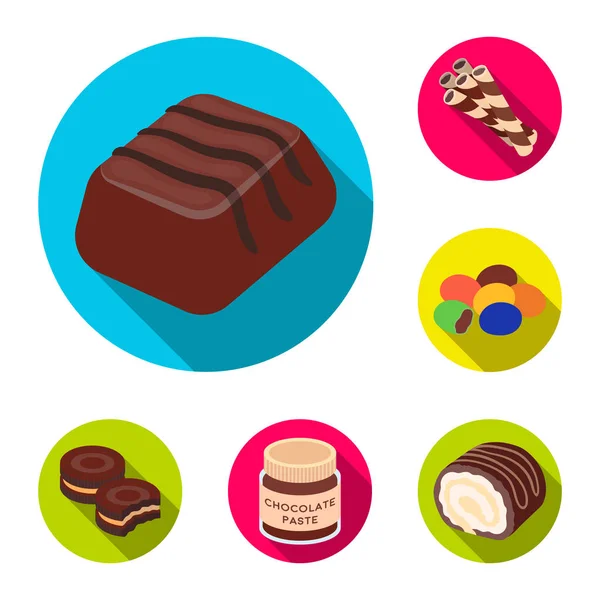 Chocolate Postres iconos planos en la colección de conjuntos para el diseño. Chocolate y dulces vector símbolo stock web ilustración . — Vector de stock