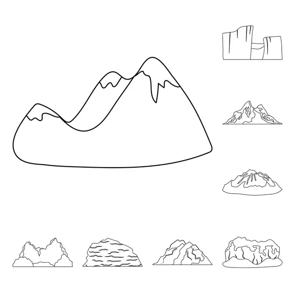 Different mountains outline icons in set collection for design.Mountains and landscape vector symbol stock web illustration. — Stock Vector