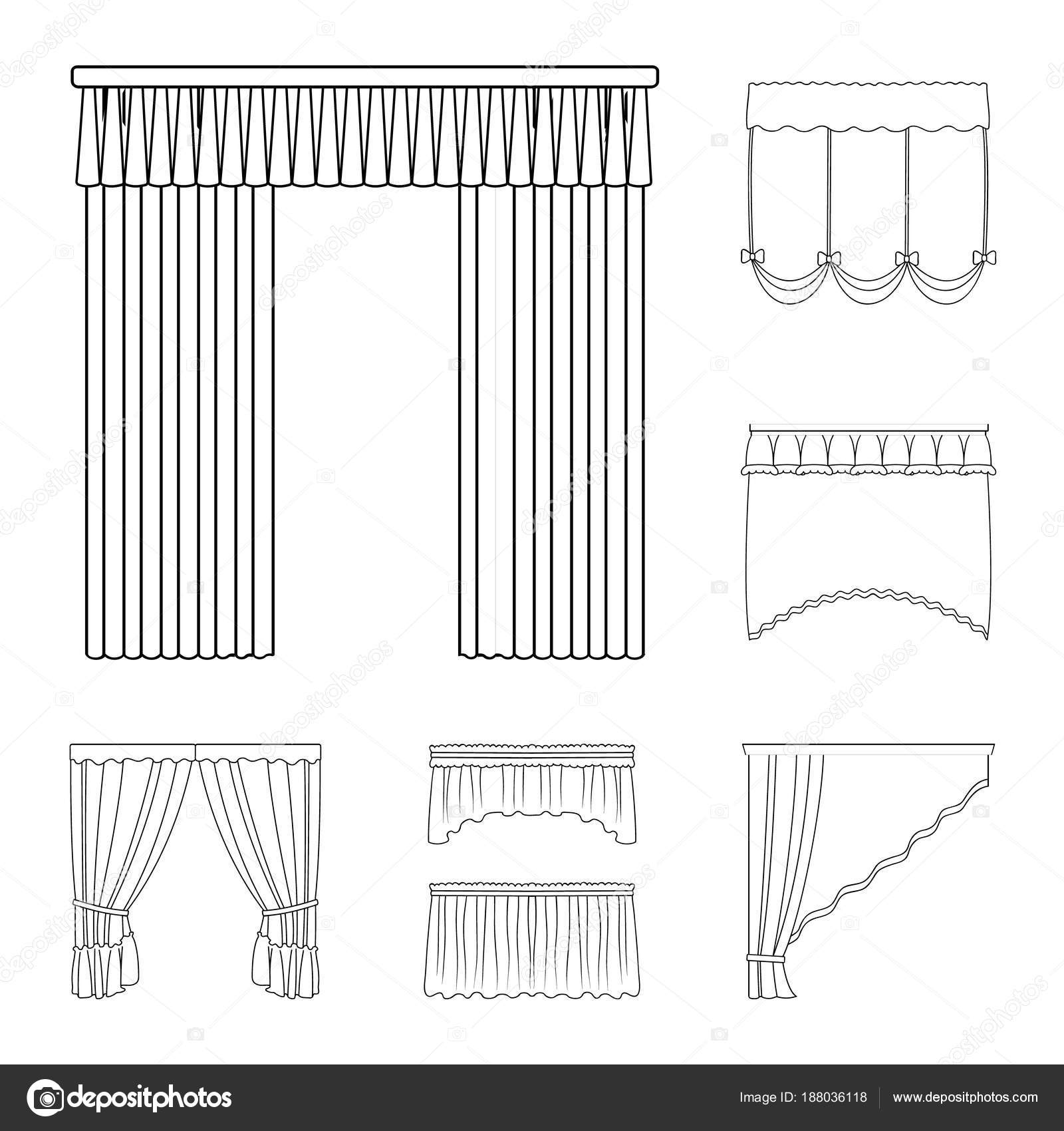 Different kinds of curtains outline icons in set collection for design