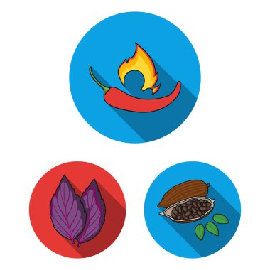 Düz set koleksiyonu tasarım için simgeleri ot ve baharat. Baharat çeşitleri simge stok web illüstrasyon vektör.