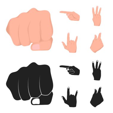 Kapalı yumruk, dizin ve diğer hareketleri. Çizgi film, siyah stil vektör simge stok çizim web simgeler el hareketleri ayarla.