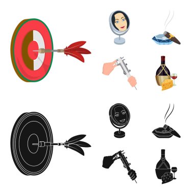Oyun Dart, aynada yansıması ve çizgi film, siyah stil diğer web simgesi. Kül tablası, puro Kumpasları eller Icons set koleksiyonu.