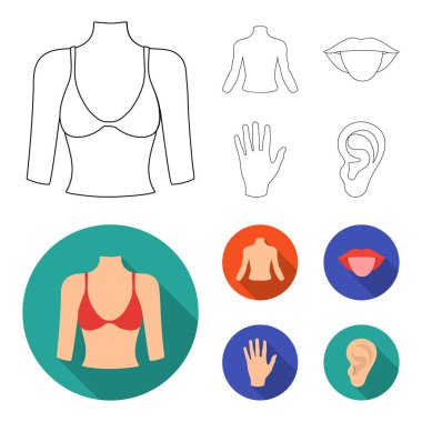 Kişi, ağız, el, kulak arkası. Gövde bölümü anahat, düz stil vektör simge stok çizim web simgeler ayarla.