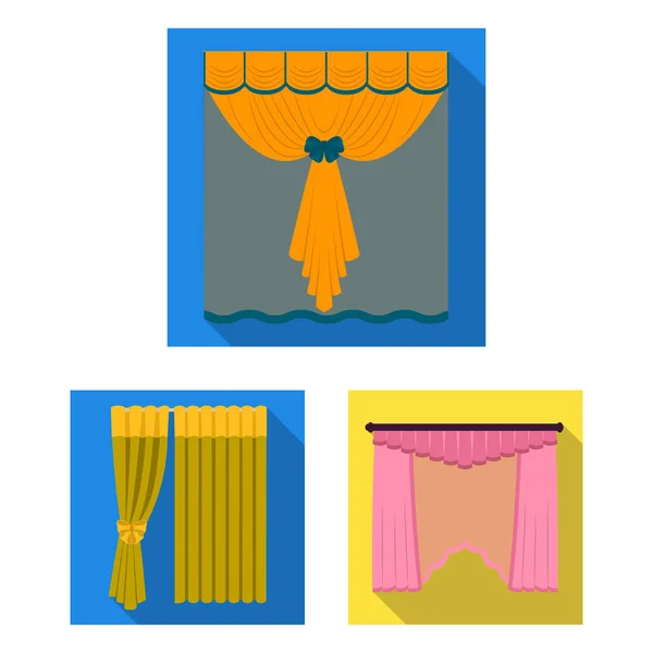 Berbagai jenis tirai ikon datar dalam koleksi set untuk desain. Tirai dan lambrequins vektor simbol gambar web stok . - Stok Vektor