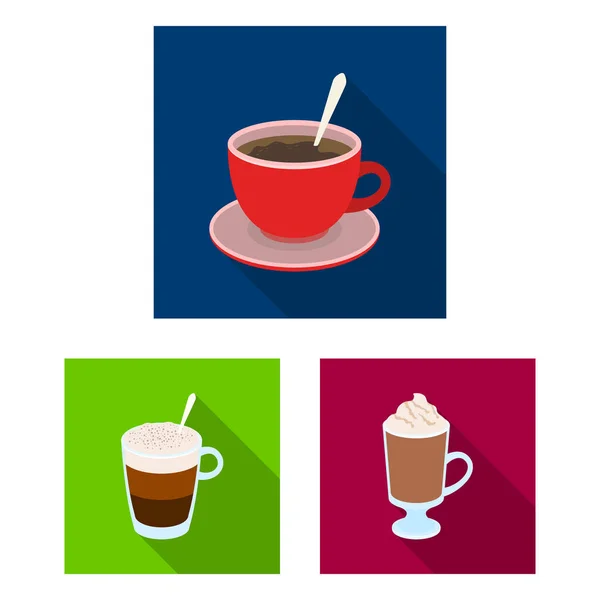 Diferentes tipos de ícones planos de café na coleção de conjuntos para design. Café bebida vetor símbolo web ilustração . — Vetor de Stock