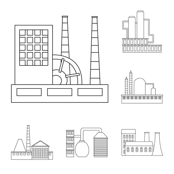 Továrny a zařízení je uveden přehled ikon v kolekce sady pro design. Továrny a zařízení symbol akcií webové vektorové ilustrace. — Stockový vektor