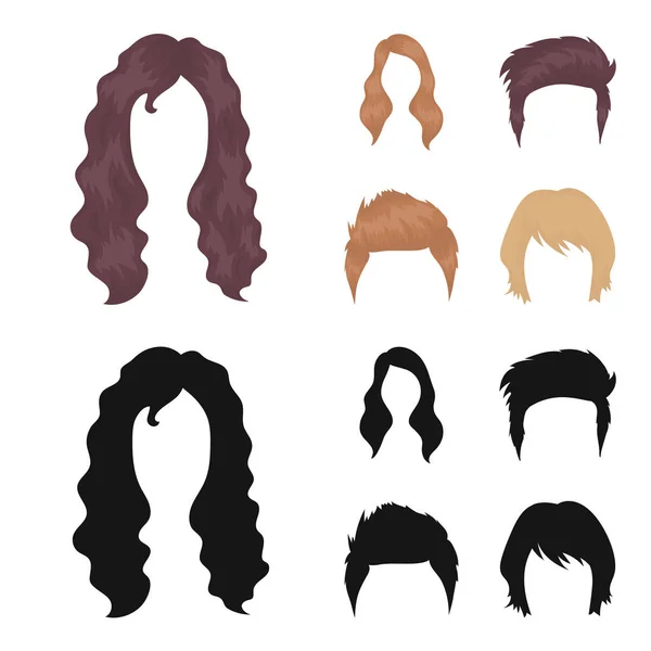 Mustasch och skägg, frisyrer, tecknad svart ikoner i set insamling för design. Snygg frisyr vektor symbol lager web illustration. — Stock vektor