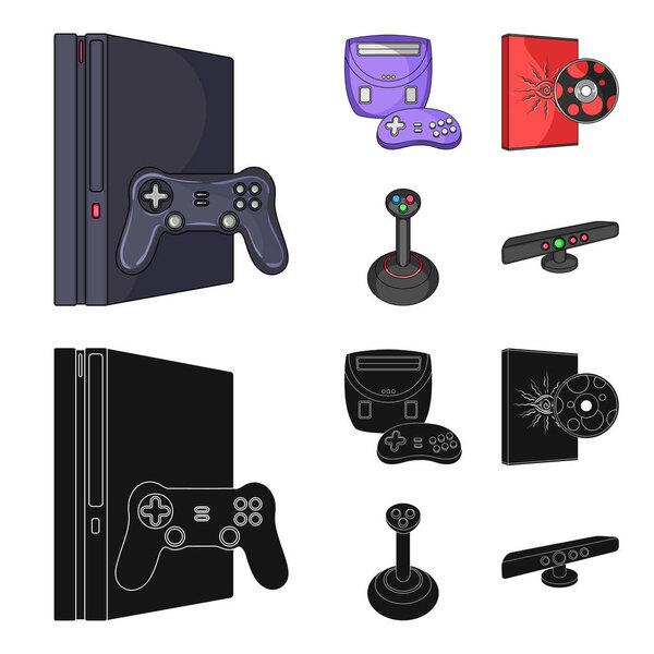 Game console, joystick and disc cartoon,black icons in set collection for design.Game Gadgets vector symbol stock web illustration.